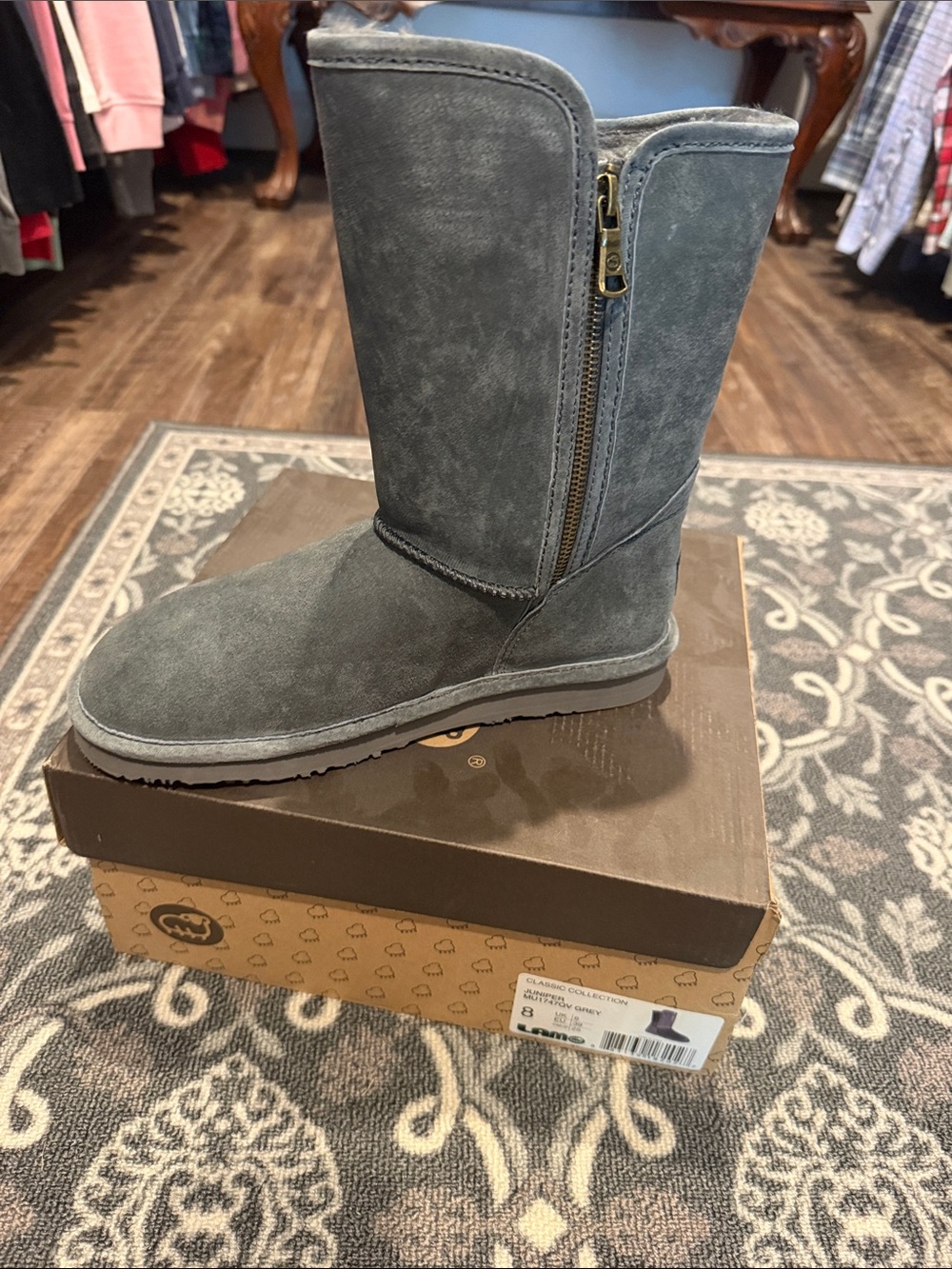 Lamo Gray Suede Mid-Calf Zip Boot